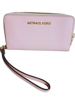 Michael Kors Pink Saffiano Zip Wristlet